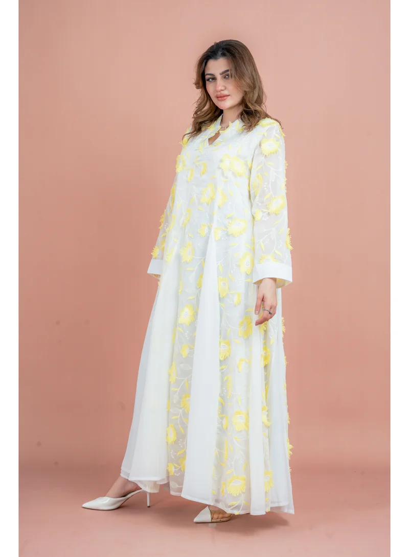IKKXA Floral Aura Embroidered Jalabiya IK048 Yellow