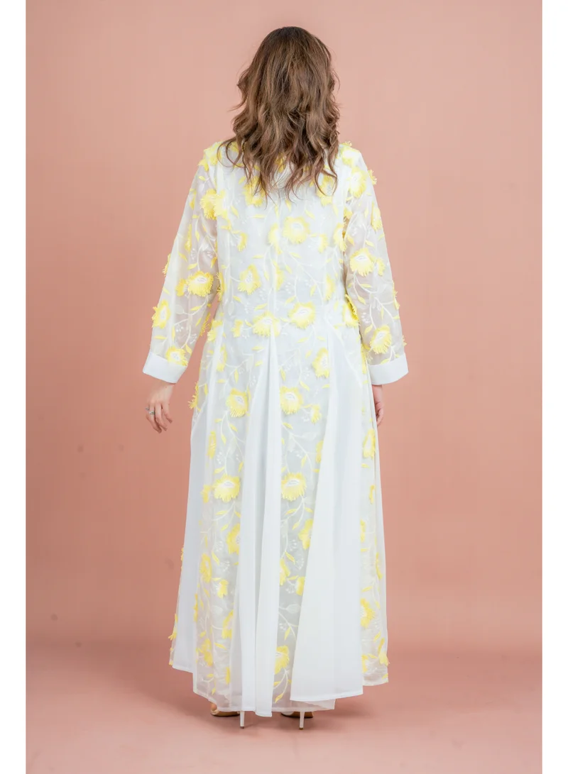 IKKXA Floral Aura Embroidered Jalabiya IK048 Yellow