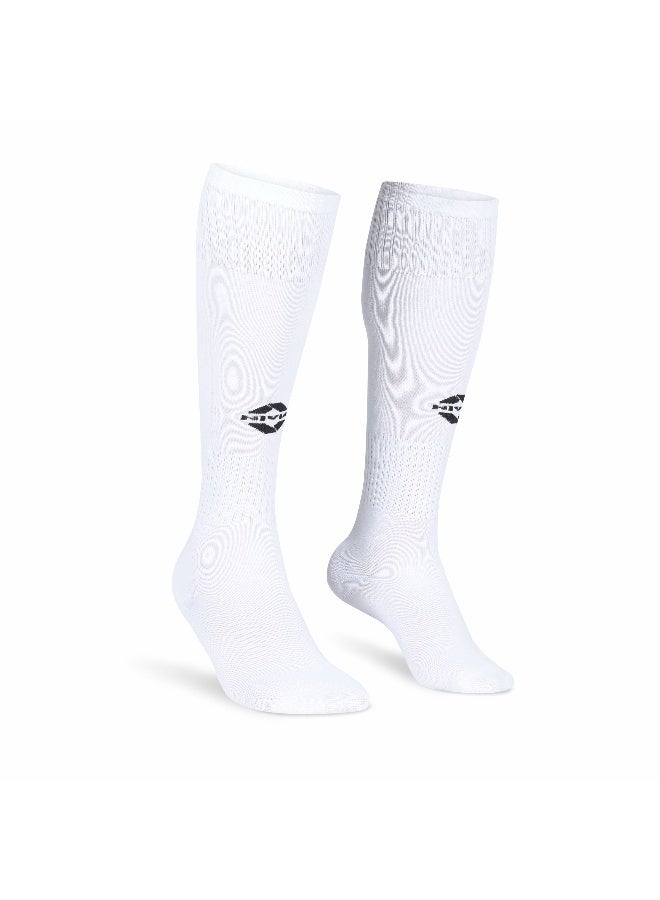 نيفيا جوارب كرة قدم من Plain Encounter، جوارب من خيوط دقيقة، للرجال والنساء، بطول الركبة، جوارب كرة قدم (أبيض/أسود، مقاس متوسط) - Image 1