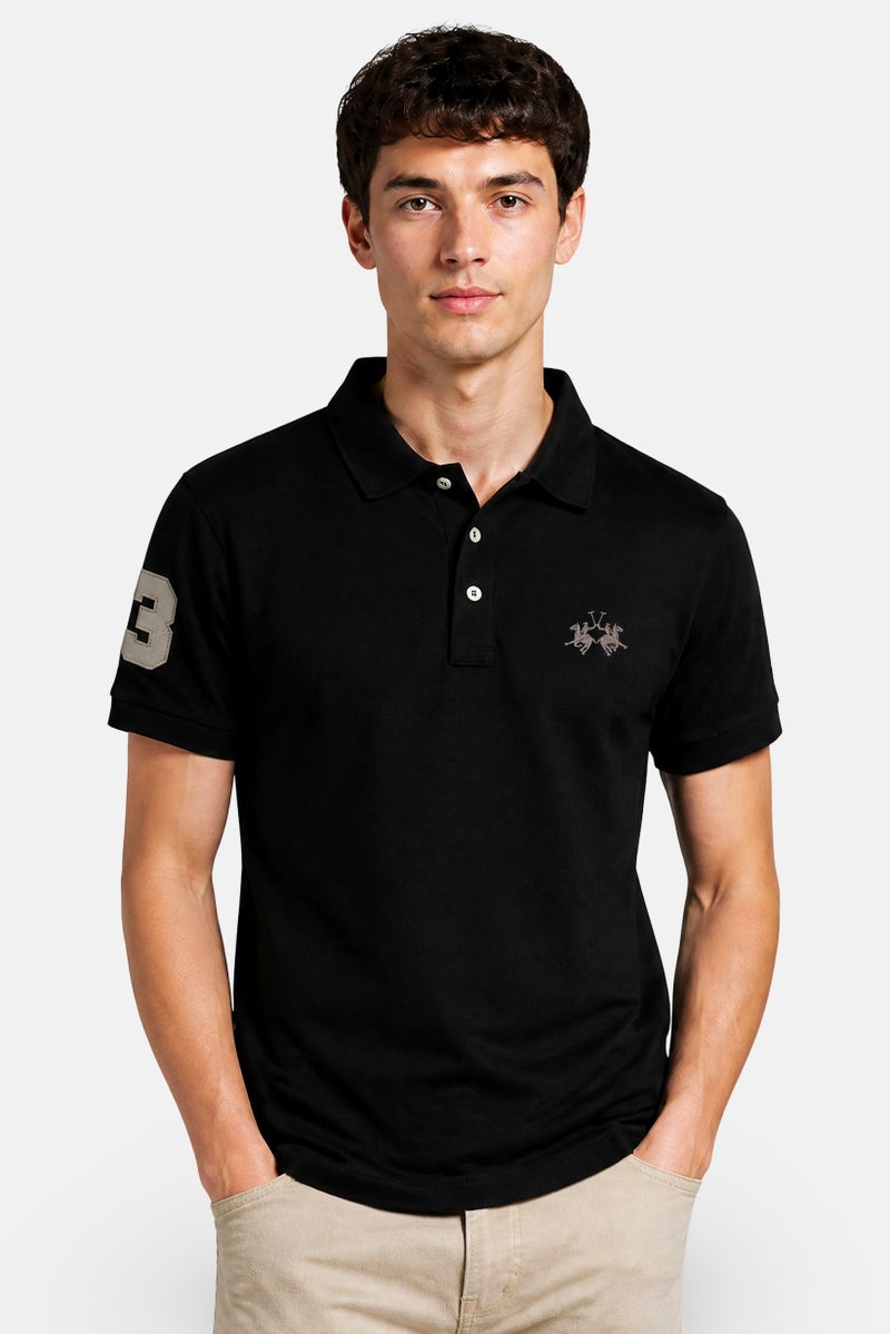La Martina Men Regular Fit Embroidered Logo Short Sleeve Polo Shirt, Black - Image 1