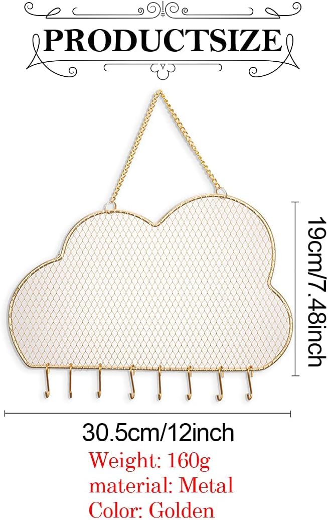 Calyrex Hanging Wall Wall Jewelry Rack Hanging Earring Holder Hanging Jewelry Organizer Display Grid Golden CloudShaped Bracelet Necklace and Ring Organizer with 8 Hooks - Image 5