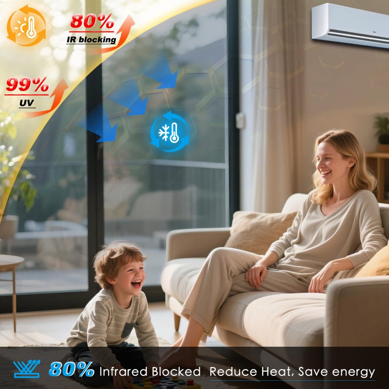Flueen One Way Privacy Window Filmï¼ŒFlueen Shatterproof PET Window Tint for Heat Control & 99% UV Protection Blackout Window Treatment for Home, Office Doors with Eco-Adhesive Nocturnal Black 17.5" x6.5FT - Image 2