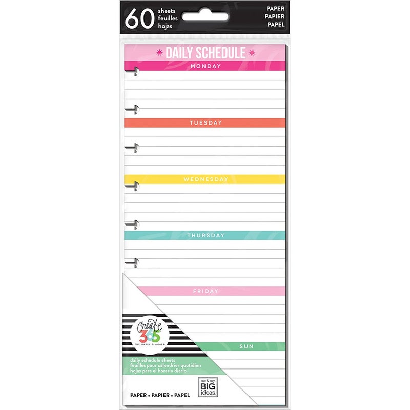 Me & My Big Ideas The Happy Planner Daily Planning Half Sheets  60 PrePunched DoubleSided Pages  Daily Schedule  Checklist Layouts  Organize Prioritize Make Lists Take Notes  Classic Size