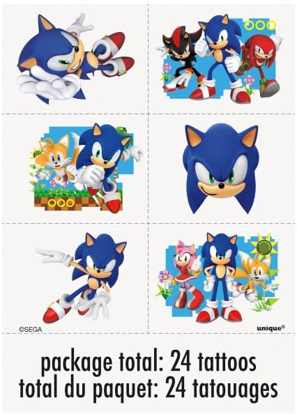 Unique حزمة مستلزمات حفلة عيد ميلاد سونيك الفريدة تشمل 16 حقيبة loot بلاستيكية 24 وشم 1 ورقة ملصقات ديناصور - Image 5