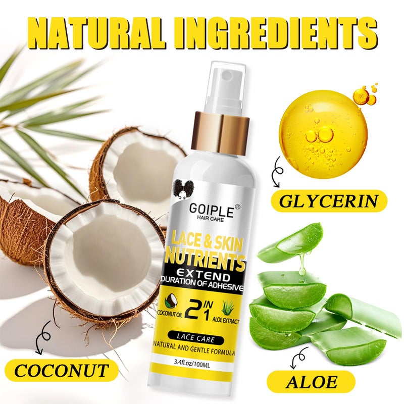 Goiple Wig Accessory Essentials Kit Lace Front Wig Glue, Wig Adhesive Extension Spray for Extend Boding Time of Lace Glue, Natural and Gentle Formula Lace & Skin Nutrition Spray Extend Duration of Adhesive - Image 2