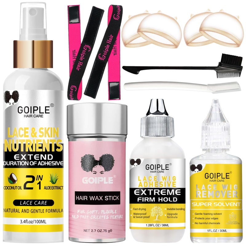 Goiple Wig Accessory Essentials Kit Lace Front Wig Glue, Wig Adhesive Extension Spray for Extend Boding Time of Lace Glue, Natural and Gentle Formula Lace & Skin Nutrition Spray Extend Duration of Adhesive - Image 1