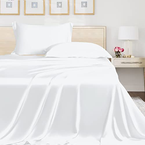 LINENWALAS 100% Cotton Bedsheet for Double Bed Size with 2 Pillow Covers, 400TC Soft Smooth Breathable and Durable Flat Sheets, Hotel Luxury Bed Sheet for Living Room (100x90 inch, White) - Image 3