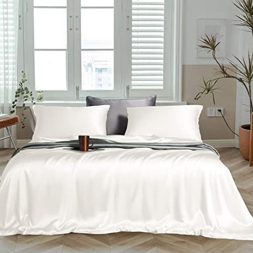 LINENWALAS 100% Cotton Bedsheet for Double Bed Size with 2 Pillow Covers, 400TC Soft Smooth Breathable and Durable Flat Sheets, Hotel Luxury Bed Sheet for Living Room (100x90 inch, White) - Image 1