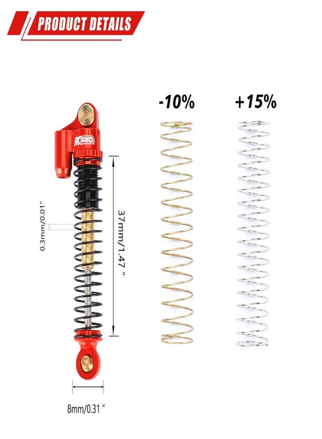 RCAWD SCX24 Double Barrel Shocks 58mm Lengthen for Axial 1/24 SCX24 & AX24 Front Rear Shock Upgrade Parts Red - Image 2