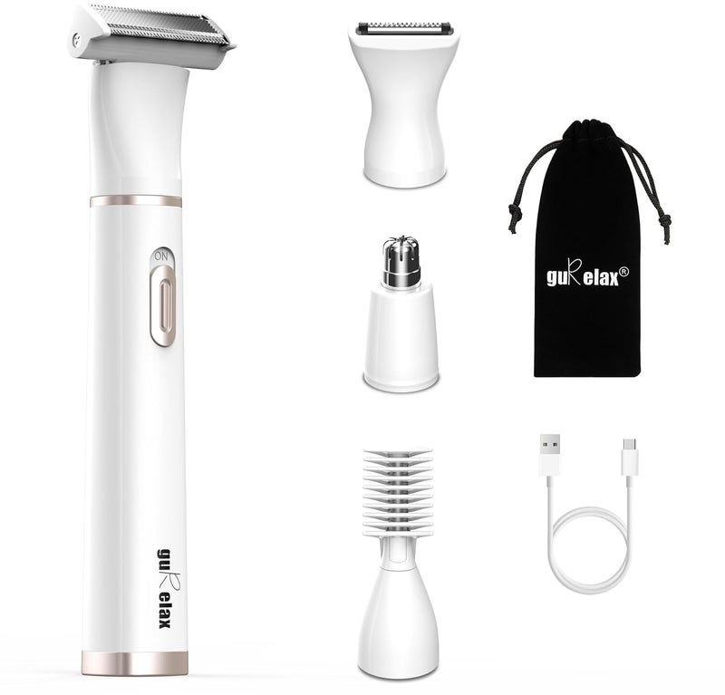 gurelax جهاز حلاقة كهربائي للنساء - مزيل شعر غير مؤلم 4 في 1 مع مقصات قابلة للتبديل، مزيل شعر الشفة العليا للنساء، ماكينة حلاقة الحواجب، مزيل شعر الإبط، ماكينة حلاقة البيكيني ومزيل الشعر، مصمم لحلاقة وتحديد منطقة الإبط الحساسة للنساء، جهاز حلاقة لاسلكي، غير مؤلم لجميع أنواع البشرة - Image 1