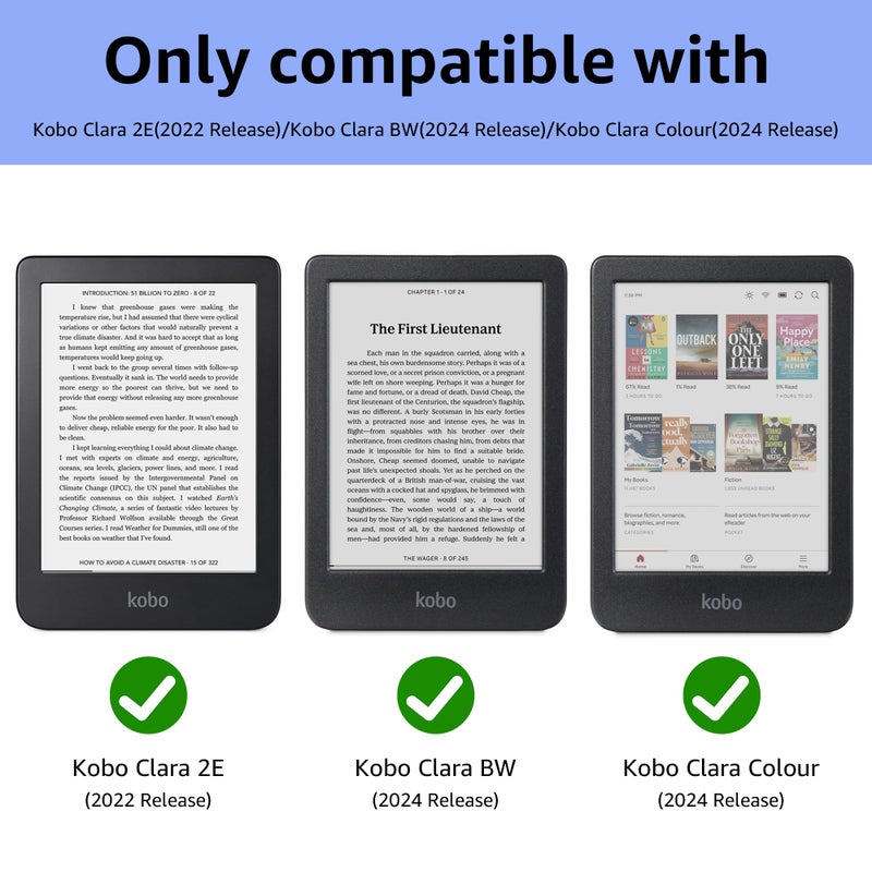 Tiorecime Case for 6" Kobo Clara Colour(2024)/Clara BW(2024)/Clara 2E(2022) - Slim Lightweight PU Leather Protective Smart Shell Cover with Auto Wake Sleep, Black - Image 2