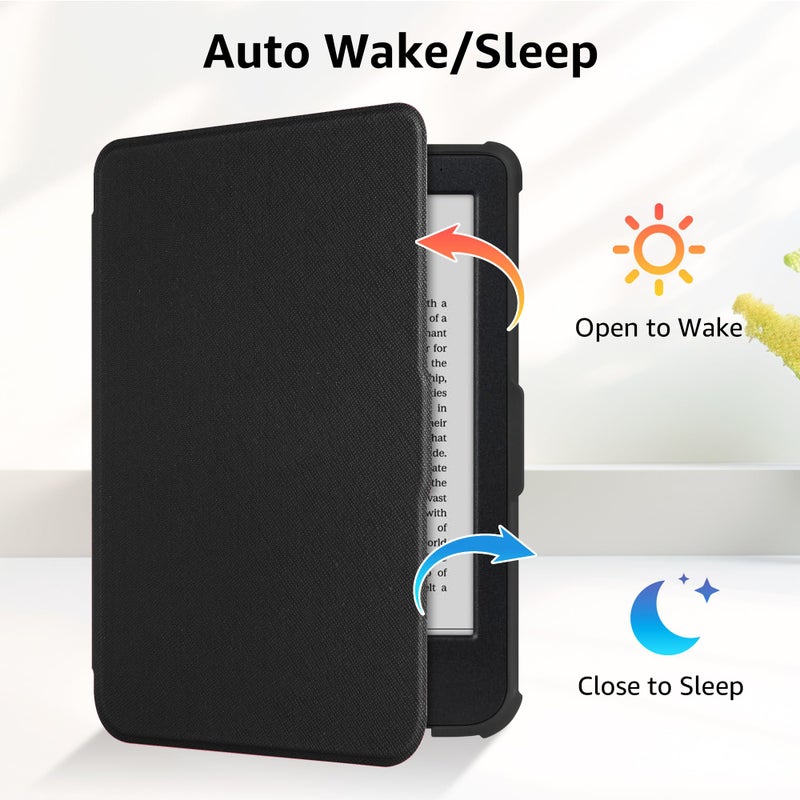 Tiorecime Case for 6" Kobo Clara Colour(2024)/Clara BW(2024)/Clara 2E(2022) - Slim Lightweight PU Leather Protective Smart Shell Cover with Auto Wake Sleep, Black - Image 4