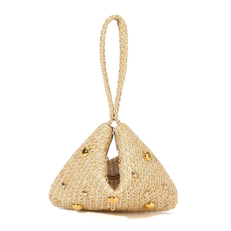 Magnetic Closure Beaded Straw Tote Bag - Image 2