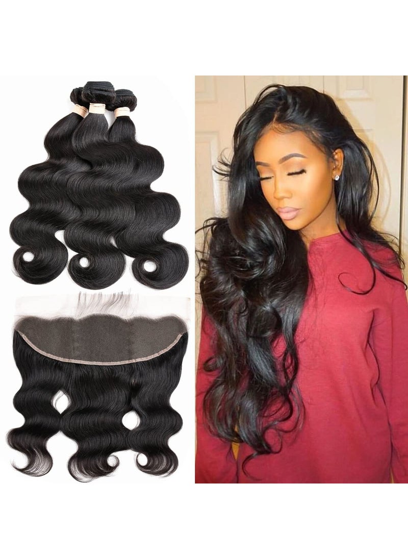 Beauhair 3 Bundles with Frontal Brazilian Virgin Hair 13x4 Lace Frontal with Bundles Brazilian Body Wave 3 Bundles with Frontal Natural Color 100 Unprcessed Human Hair Extension 18 20 2218 Frontal 