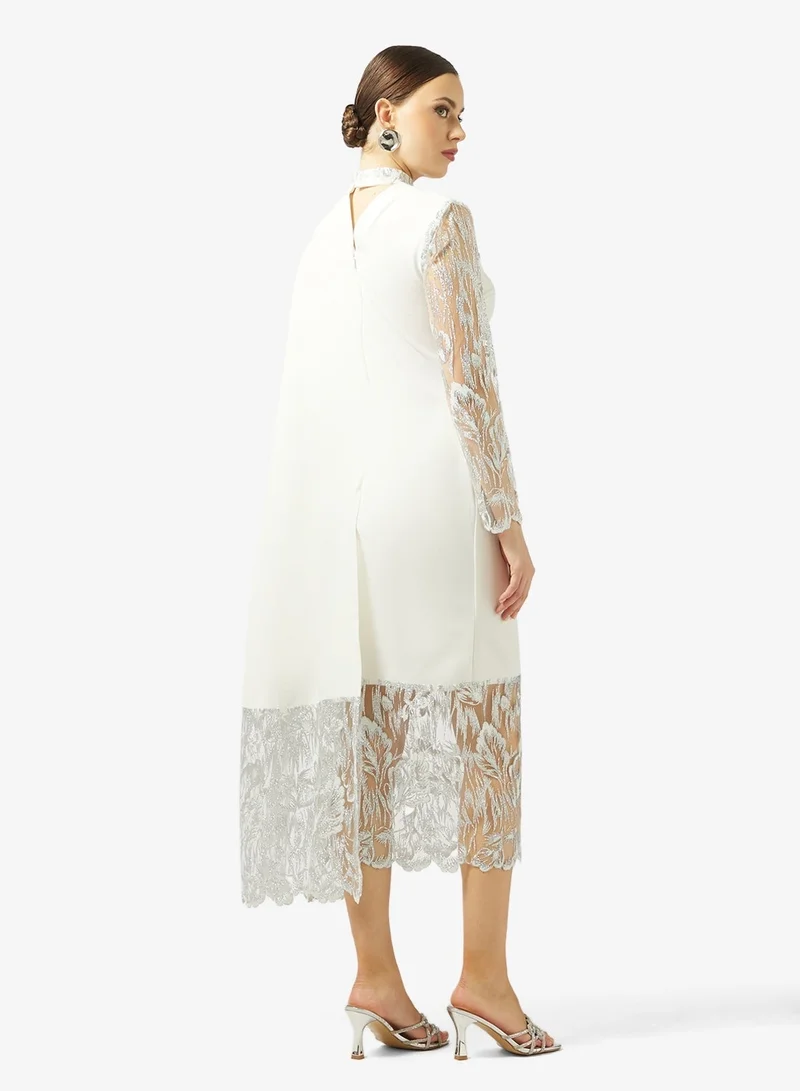 Threadz by Ajooni  Lace Cape Detail Midi Dress for Women | Best Price UAE