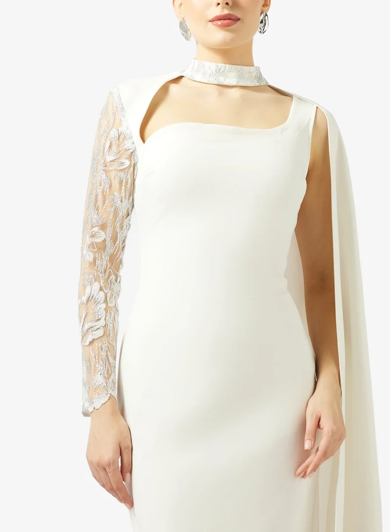 Threadz by Ajooni  Lace Cape Detail Midi Dress for Women | Best Price UAE