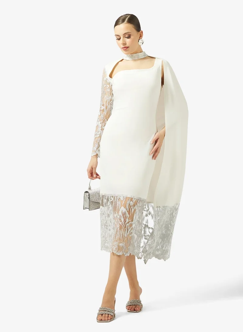 Lace Cape Detail Midi Dress