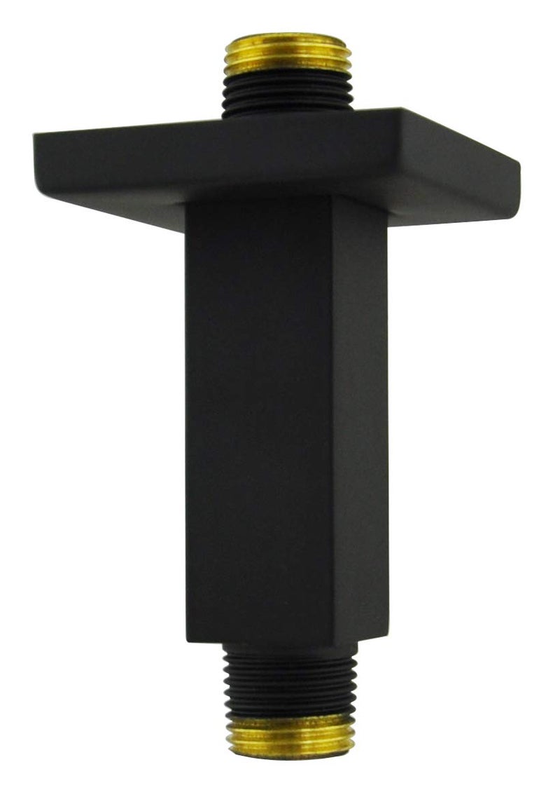 Aquaiaw Square Shower Arm and Anti-Scratch O-Ring Flange, 3 inch, Solid Brass, Both Soldered 1/2 NPT Tapered Threads, Straight Rainfall Shower Head Arm Extension, Ceiling Mount (Matte Black) - Image 1