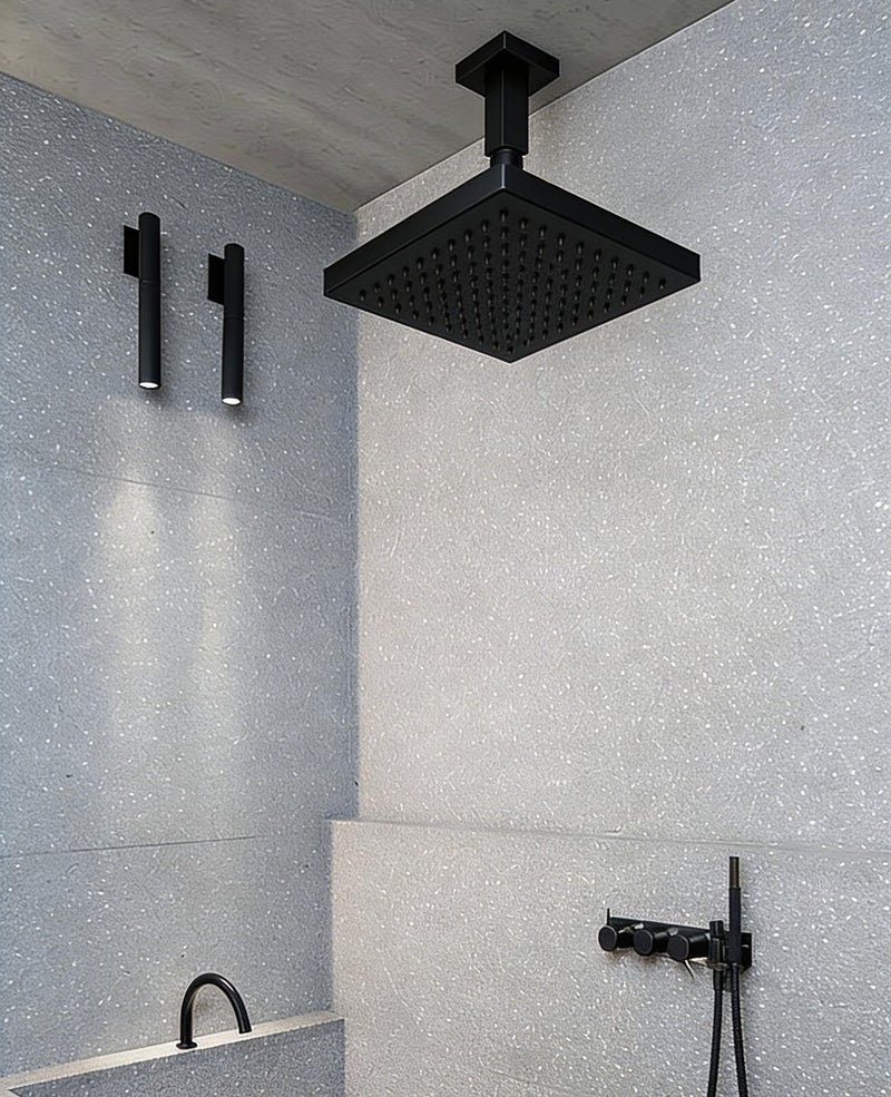 Aquaiaw Square Shower Arm and Anti-Scratch O-Ring Flange, 3 inch, Solid Brass, Both Soldered 1/2 NPT Tapered Threads, Straight Rainfall Shower Head Arm Extension, Ceiling Mount (Matte Black) - Image 2