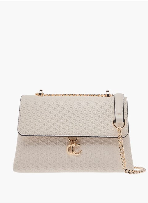 Women Monogram Embossed Crossbody Bag with Button Closure and Chain Strap