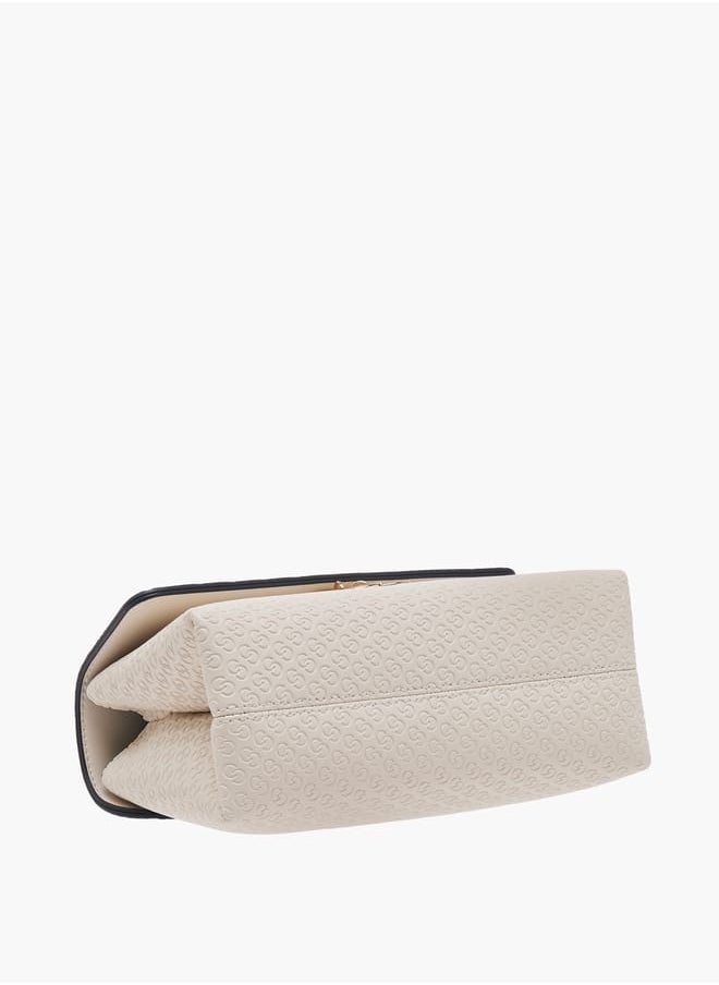 Women Monogram Embossed Crossbody Bag with Button Closure and Chain Strap