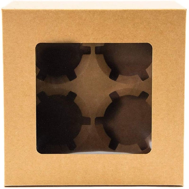 CHOCO DECOR Kraft Paper Bakery Boxes with Clear Window Pack of 10 Disposable Pastry Containers for Donuts Mini Cakes Pie Slices and Desserts 6x6x3 Inches 350 GSM - Image 4