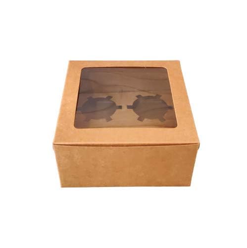 CHOCO DECOR Kraft Paper Bakery Boxes with Clear Window Pack of 10 Disposable Pastry Containers for Donuts Mini Cakes Pie Slices and Desserts 6x6x3 Inches 350 GSM - Image 2