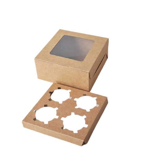 CHOCO DECOR Kraft Paper Bakery Boxes with Clear Window Pack of 10 Disposable Pastry Containers for Donuts Mini Cakes Pie Slices and Desserts 6x6x3 Inches 350 GSM - Image 3