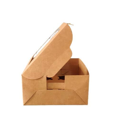 CHOCO DECOR Kraft Paper Bakery Boxes with Clear Window Pack of 10 Disposable Pastry Containers for Donuts Mini Cakes Pie Slices and Desserts 6x6x3 Inches 350 GSM - Image 5