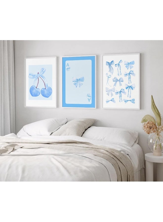 Baccone Blue Bow Wall Art Preppy Coquette Wall Decor Art Aesthetic Canvas Pictures Trendy Girly Wall Art Cherry Posters Blue Bow Prints for Bedroom living Room 12x16 Inch Unframed Set of 3 - Image 5