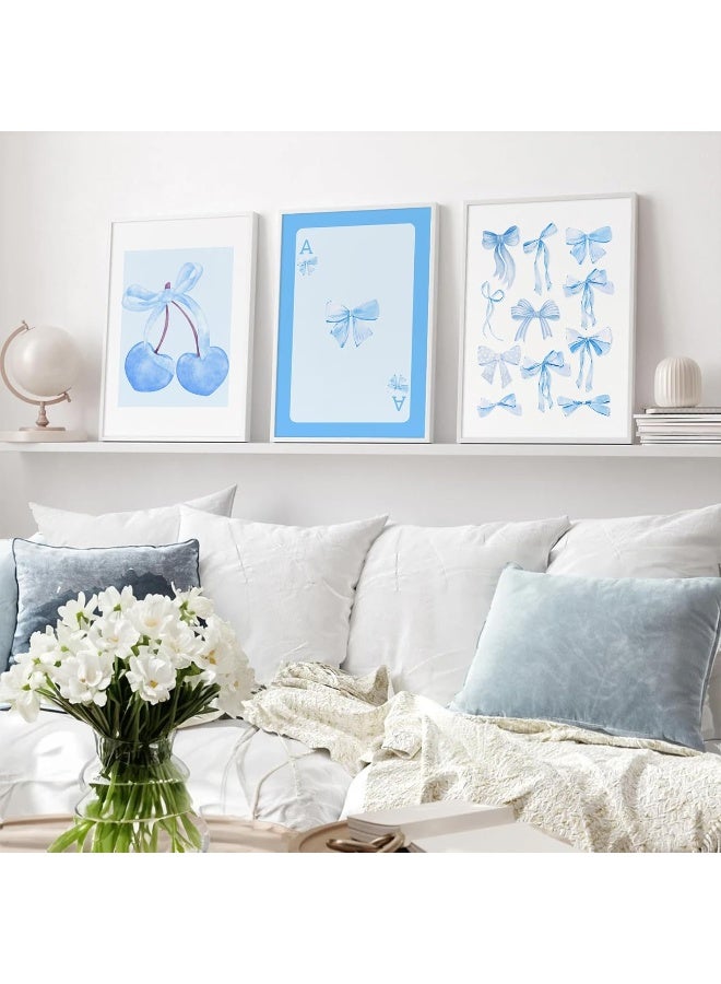 Baccone Blue Bow Wall Art Preppy Coquette Wall Decor Art Aesthetic Canvas Pictures Trendy Girly Wall Art Cherry Posters Blue Bow Prints for Bedroom living Room 12x16 Inch Unframed Set of 3 - Image 4
