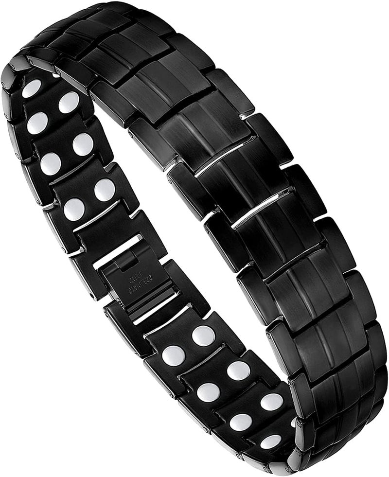 Feraco Magnetic Bracelet for Men Titanium Steel Magnetic Bracelet for Men with Double Row Magnets Adjustable (Black) - Image 1