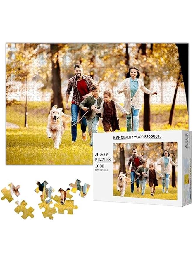 احجية مخصصة من الصور 35/120/200/300/500/1000 قطعة، احجية خشبية مخصصة كهدية للعائلة والزفاف واعياد الميلاد والحيوانات الاليفة (مع صندوق) (1000 افقي) - Image 1