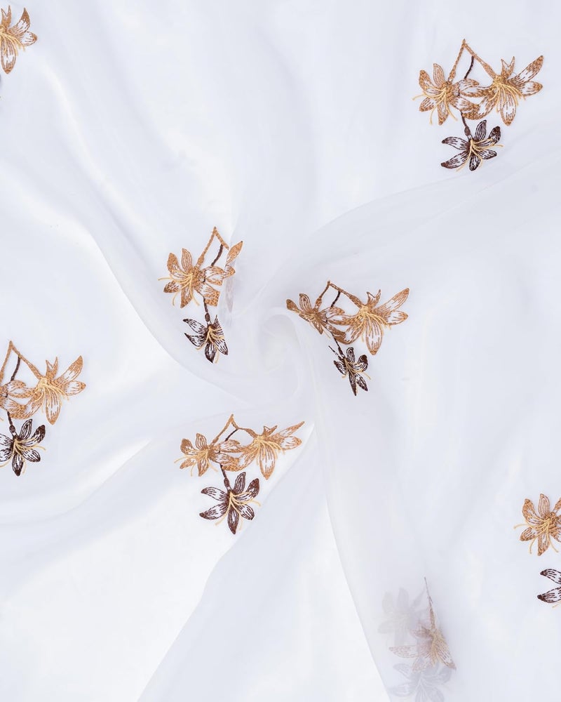 Parda Online 5Ft Brown Sheer Tissue with Embroidery Flower Design Eyelet Window Curtain - Pack of 2 - Image 4