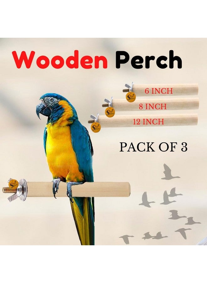 سايج سكوير مجموعة مجثمات الطيور الخشبية الطبيعية - 6 و8 و12 بوصة | مثالية للتمرين واللعب والتدريب وتحسين الأقفاص ومنع مشاكل القدم | مناسبة للعصافير والببغاوات والبادجي والكوكاتيل | عبوة من 3 قطع - Image 4