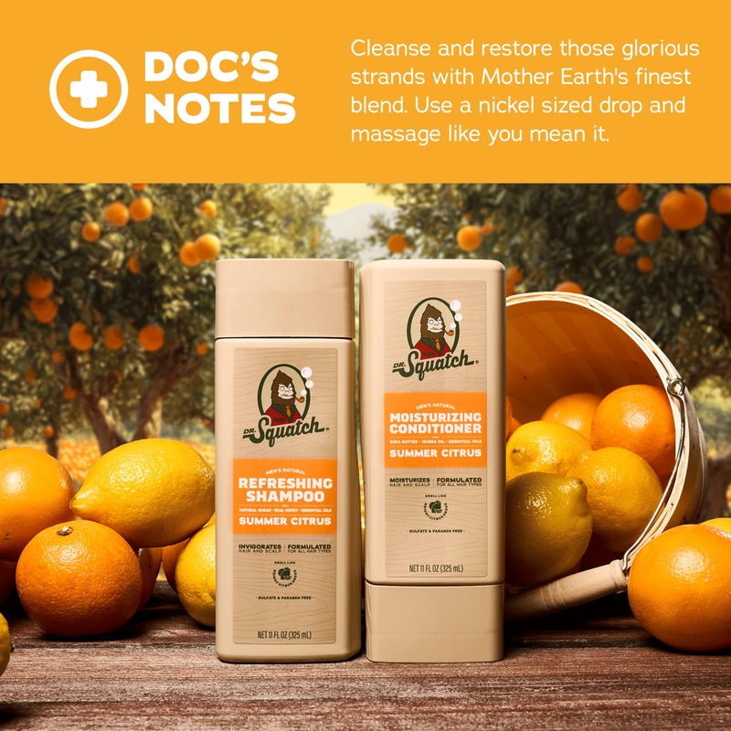 Dr. Squatch Natural Men's Shampoo and Conditioner Set - Healthy, Full Looking Hair - Summer Citrus Natural Shampoo and Conditioner for Men (11 fl oz, 2-Pack) - Image 3