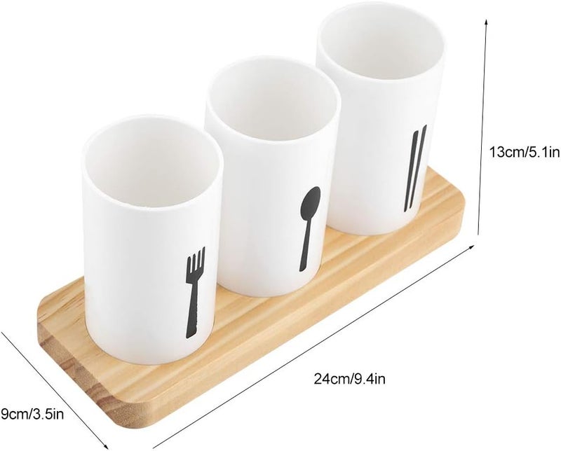 GLOGLOW Nan Kitchen Utensil Caddy, Oak Wood Base Cutlery Organizer, Flatware Storage Holder for Kitchen Countertop Tableware - Image 2