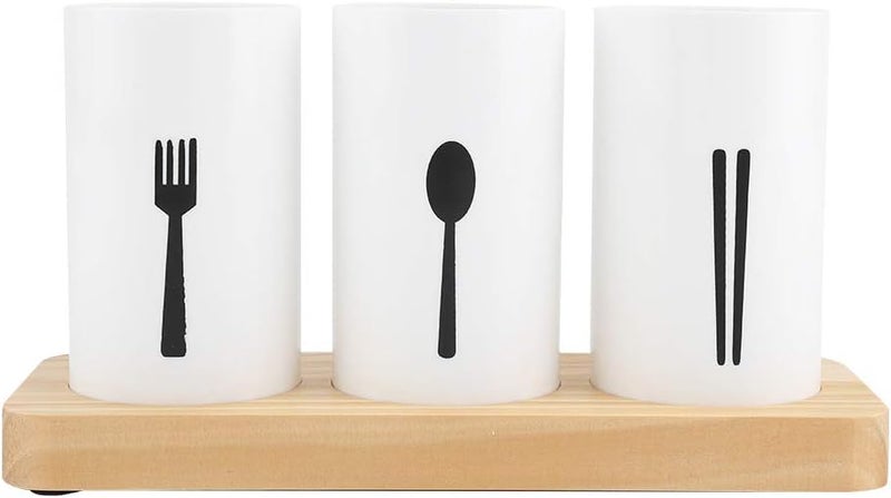 GLOGLOW Nan Kitchen Utensil Caddy, Oak Wood Base Cutlery Organizer, Flatware Storage Holder for Kitchen Countertop Tableware - Image 1