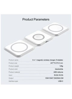 3 in 1 Wireless Charger Foldable Pad, 18W Fast Magnetic All in One Travel Charging Station with Magsafe for iPhone 15/14/13/12/ Series for iWatch 8 7 6 5 4 3 2 SE, White - pzsku/ZDF967213594ECEA02E02Z/45/_/1727521523/338facab-79d3-439a-ab02-ba88b6010f5e