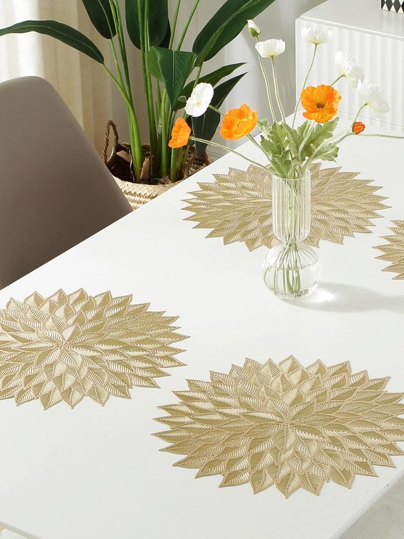 Dakshya Industries Dakshya Industries PVC Pack of 2 Star Flower Round Shape Placemats Cutwork Design for Kitchen Restaurant Dressing Table Mats and Dining Table Mats Gold - Image 2