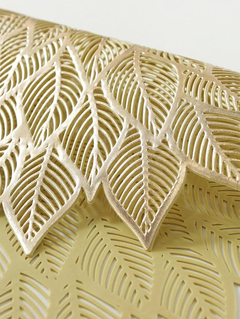 Dakshya Industries Dakshya Industries PVC Pack of 2 Star Flower Round Shape Placemats Cutwork Design for Kitchen Restaurant Dressing Table Mats and Dining Table Mats Gold - Image 3