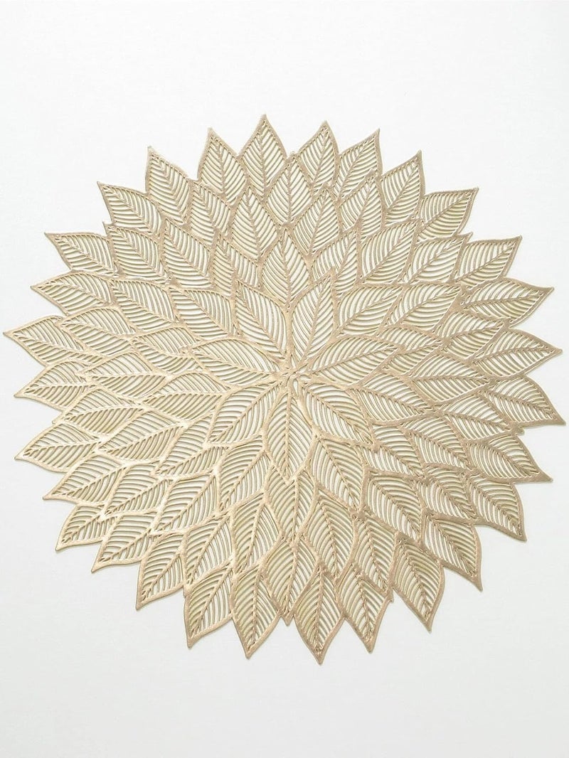 Dakshya Industries Dakshya Industries PVC Pack of 2 Star Flower Round Shape Placemats Cutwork Design for Kitchen Restaurant Dressing Table Mats and Dining Table Mats Gold - Image 1