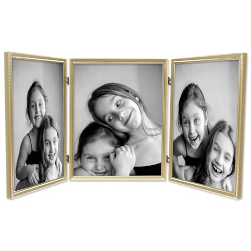 Lawrence Frames 11480T Antique Gold Bead 8x10 Hinged Triple Picture Frame (11480T) - Image 1