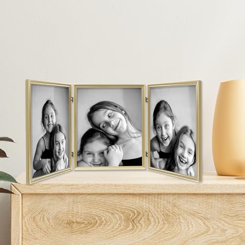 Lawrence Frames 11480T Antique Gold Bead 8x10 Hinged Triple Picture Frame (11480T) - Image 4