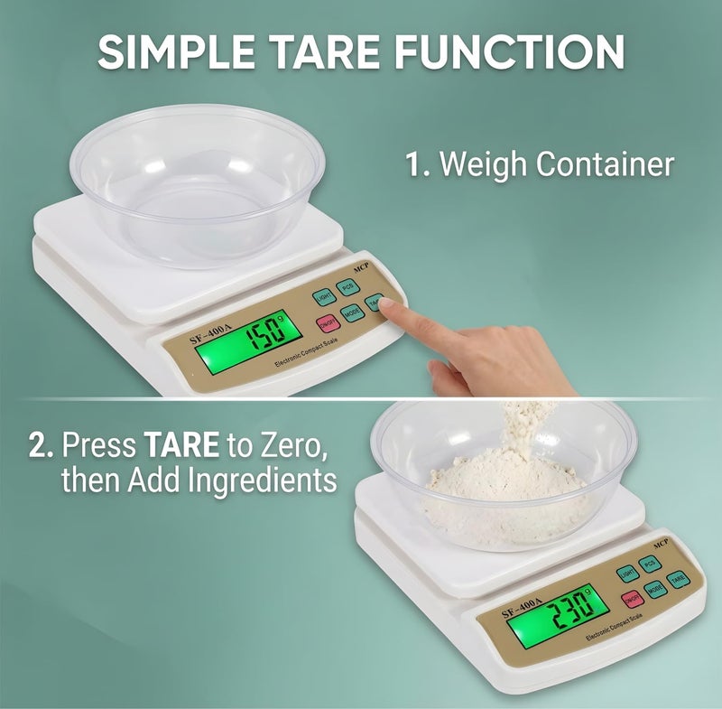 MCP Kitchen Weighing Scale With Tare Function SF 400A with Adaptor 10 kg Digital Multi-Purpose food weight machine for shop home use baking small portable countertop plastic ABS body - Image 4