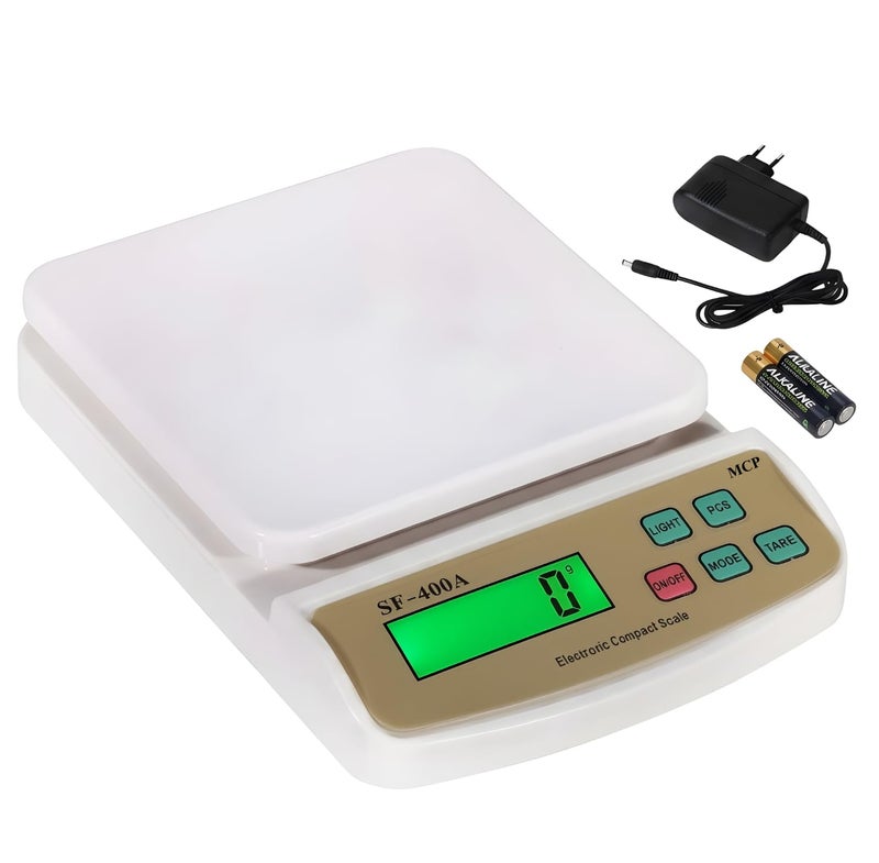 MCP Kitchen Weighing Scale With Tare Function SF 400A with Adaptor 10 kg Digital Multi-Purpose food weight machine for shop home use baking small portable countertop plastic ABS body - Image 1