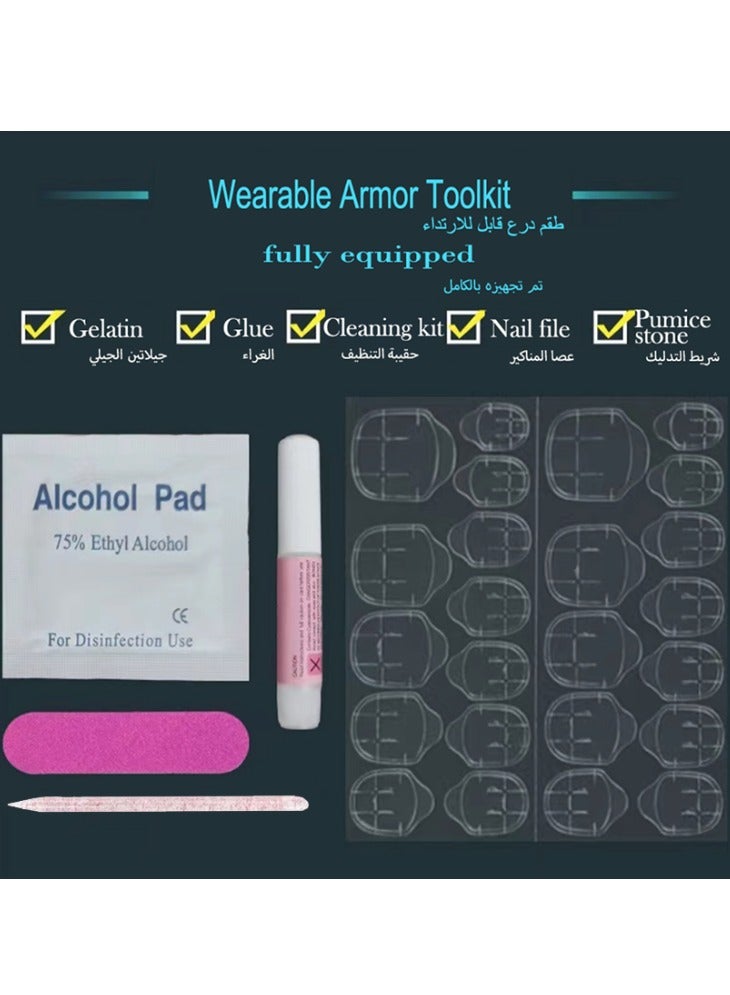 جوسكوين أظافر لاصقة 24 قطعة، نصائح أظافر متوسطة الطول على شكل بطة، مصممة بشكل أنيق مع حواف فرنسية بيضاء ومزينة بأحجار الراين على شكل bow، وتتميز بنقوش زهور رائعة. أظافر أكريليك مزيفة مع مجموعة لصق. - Image 4