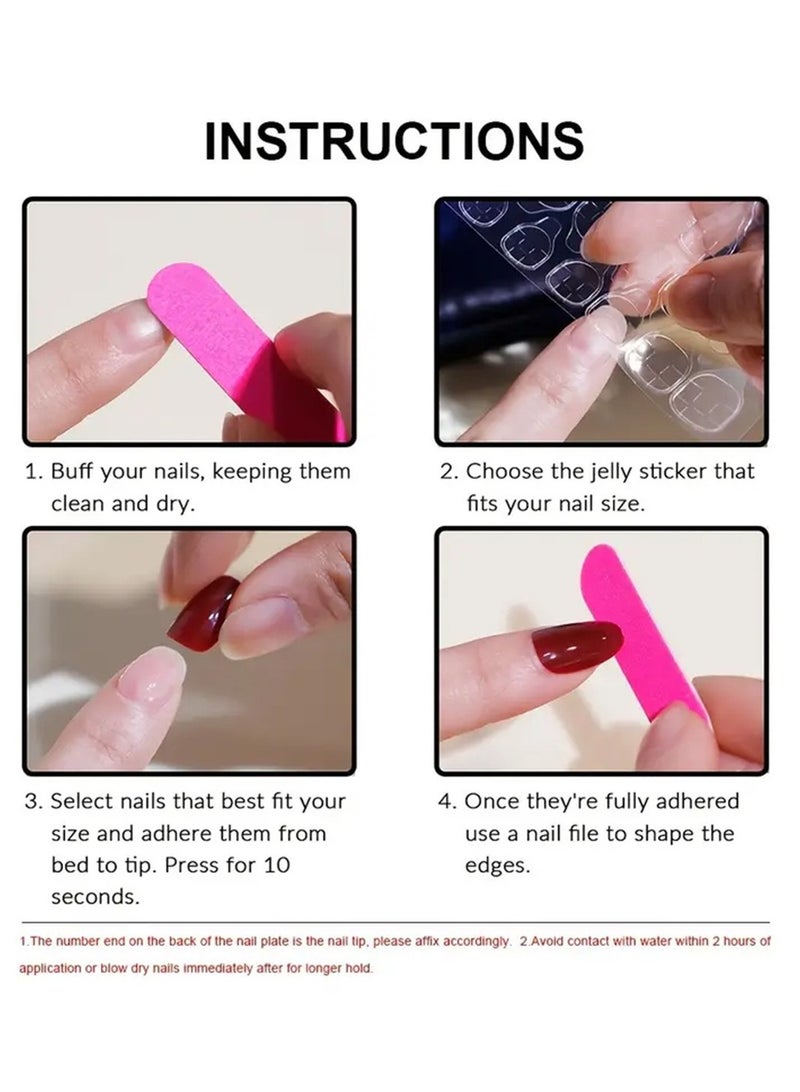 جوسكوين أظافر لاصقة 24 قطعة، نصائح أظافر متوسطة الطول على شكل بطة، مصممة بشكل أنيق مع حواف فرنسية بيضاء ومزينة بأحجار الراين على شكل bow، وتتميز بنقوش زهور رائعة. أظافر أكريليك مزيفة مع مجموعة لصق. - Image 5