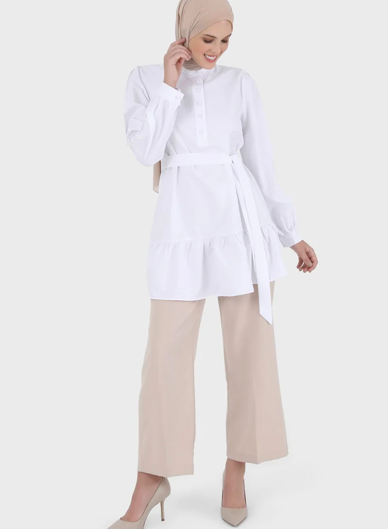 Refka by modanisa Button Detail Belted Tunic