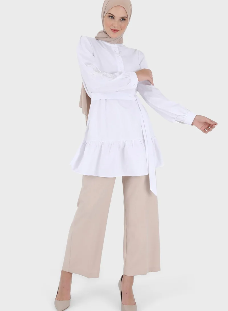 Refka by modanisa Button Detail Belted Tunic